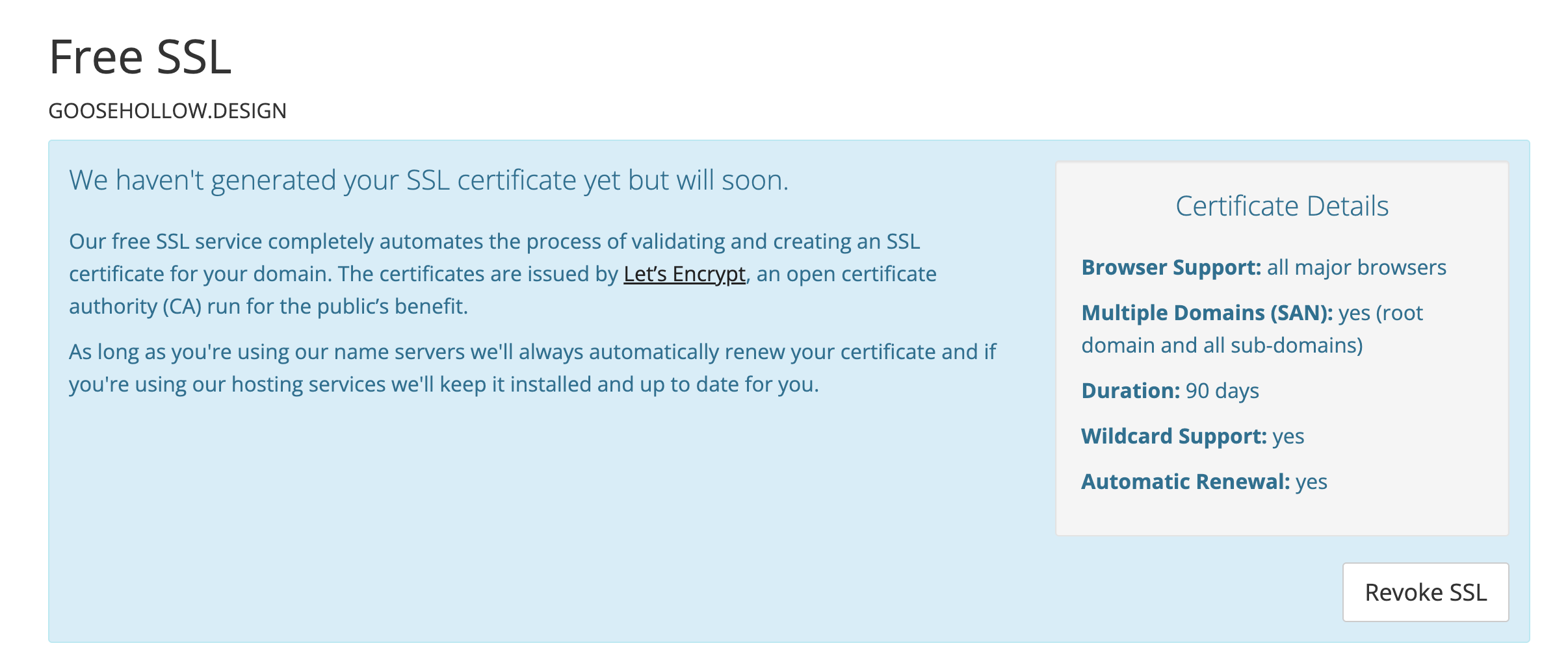 SSL certificate generation menu